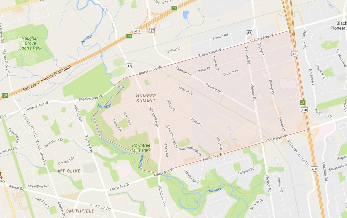 Mapa de Humber Cimeira bairro de Toronto