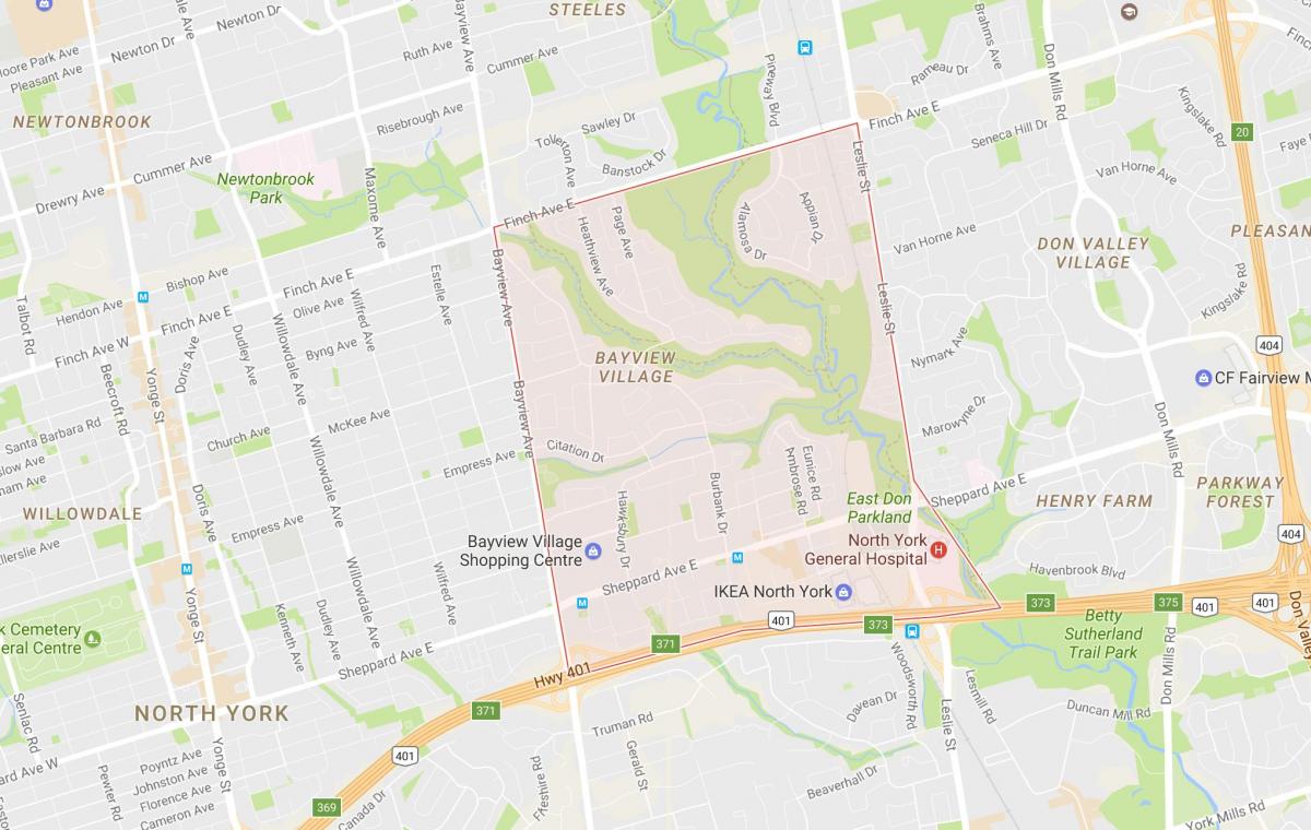 Mapa de Bayview Aldeia bairro de Toronto