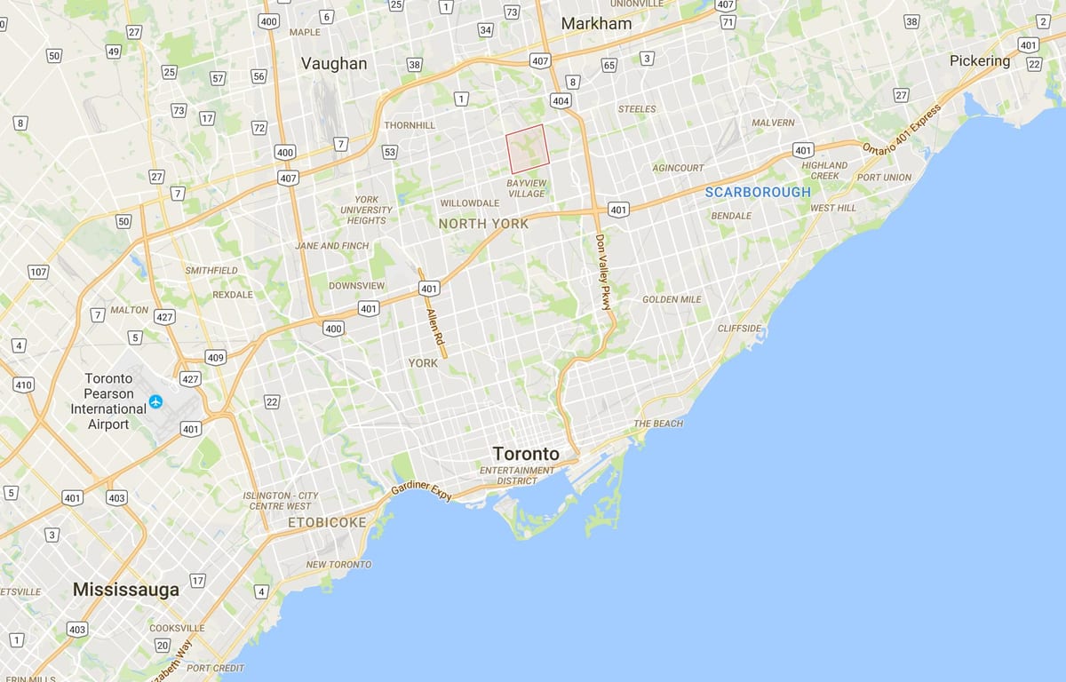 Mapa de Bayview Madeiras – Steeles distrito de Toronto