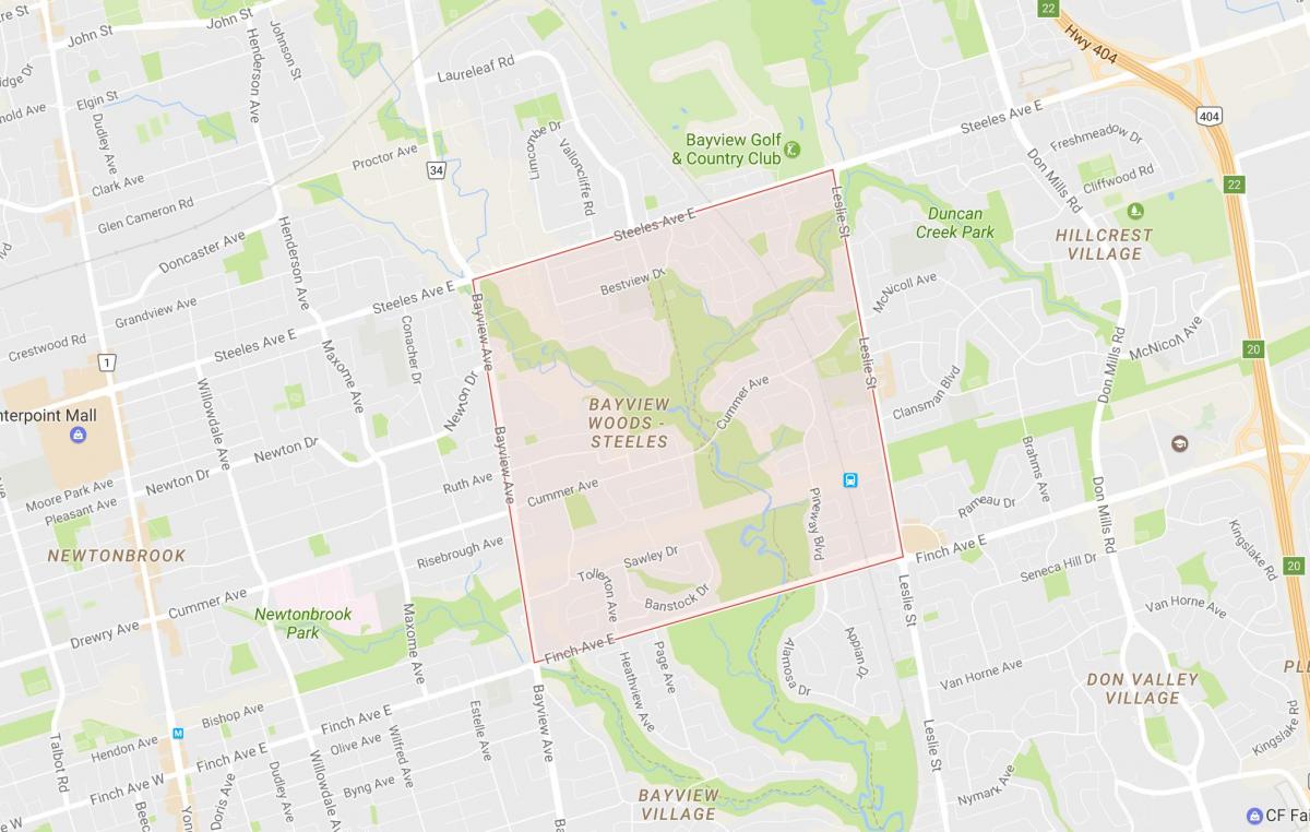 Mapa de Bayview Madeiras – Steeles bairro de Toronto