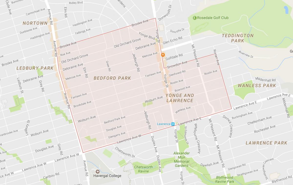 Mapa de Bedford Park, bairro de Toronto
