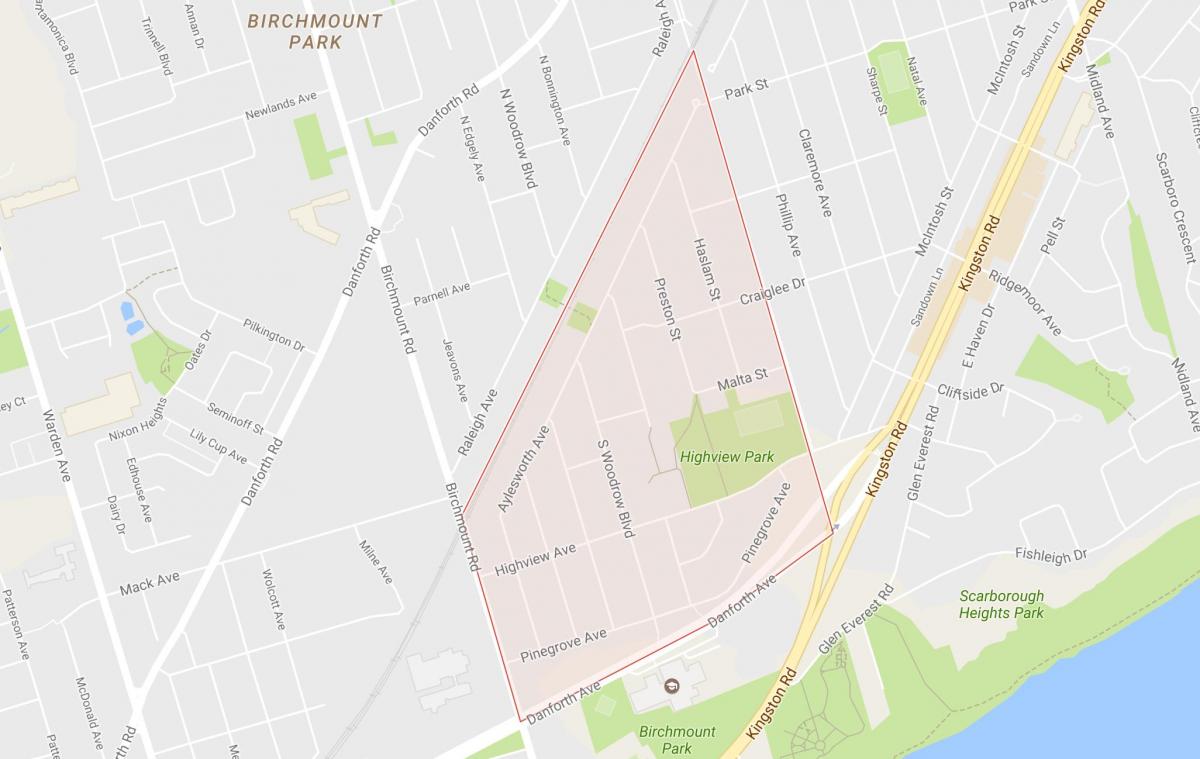 Mapa de Bétula Penhasco Alturas bairro de Toronto
