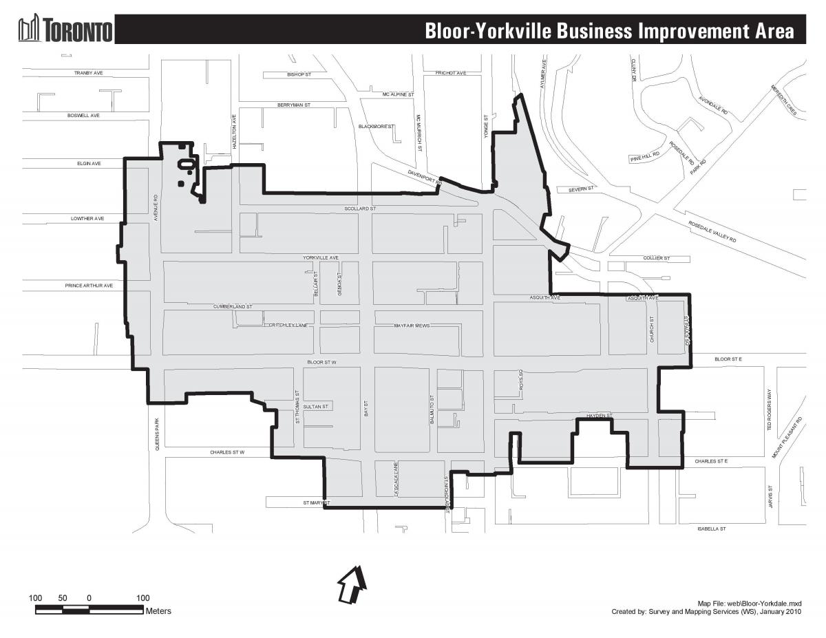 Mapa da Bloor Yorkville em Toronto boudary