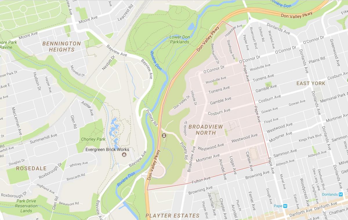 Mapa de Broadview Norte do bairro de Toronto
