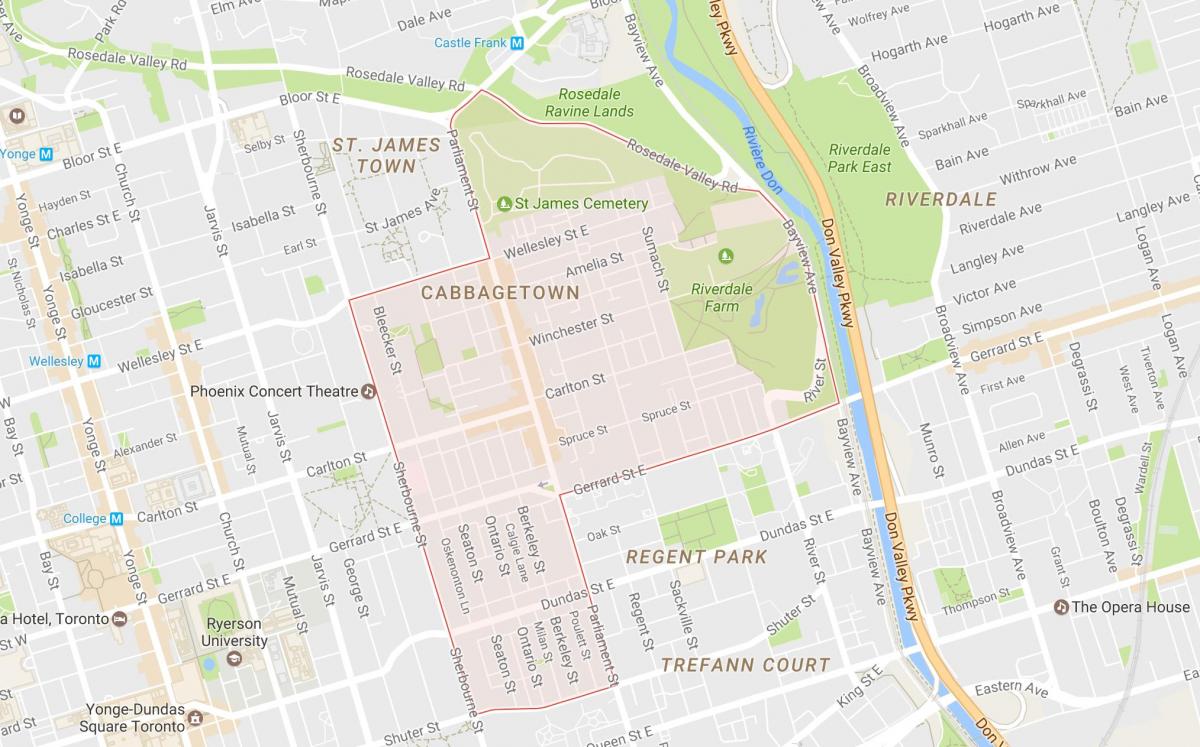 Mapa de Cabbagetown bairro de Toronto
