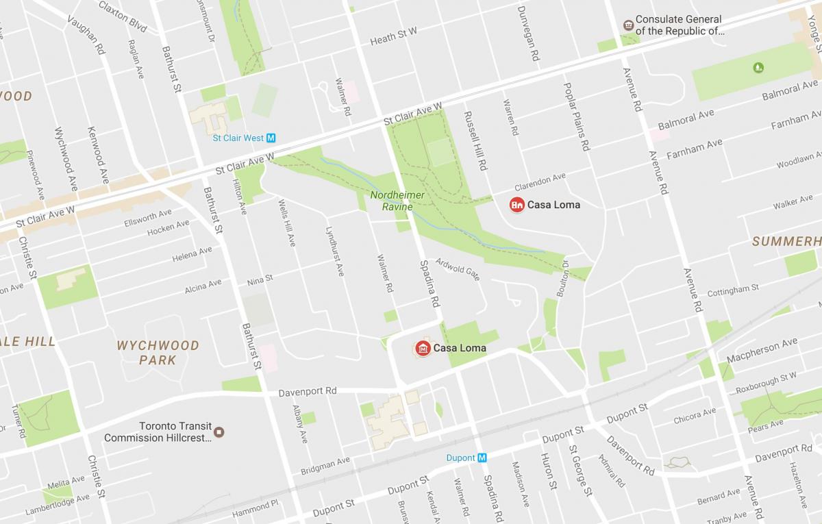 Mapa da Casa Loma bairro de Toronto