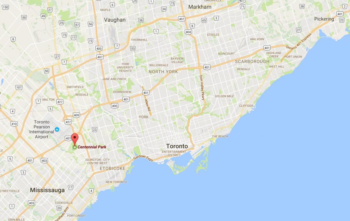 Mapa da Centennial Park district de Toronto