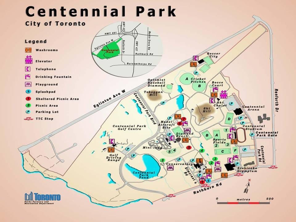 Mapa do Parque Centenário de gases com efeito de Toronto