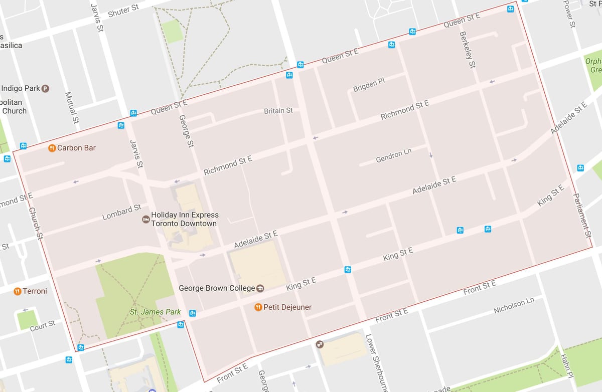 Mapa da Cidade Velha, bairro de Toronto