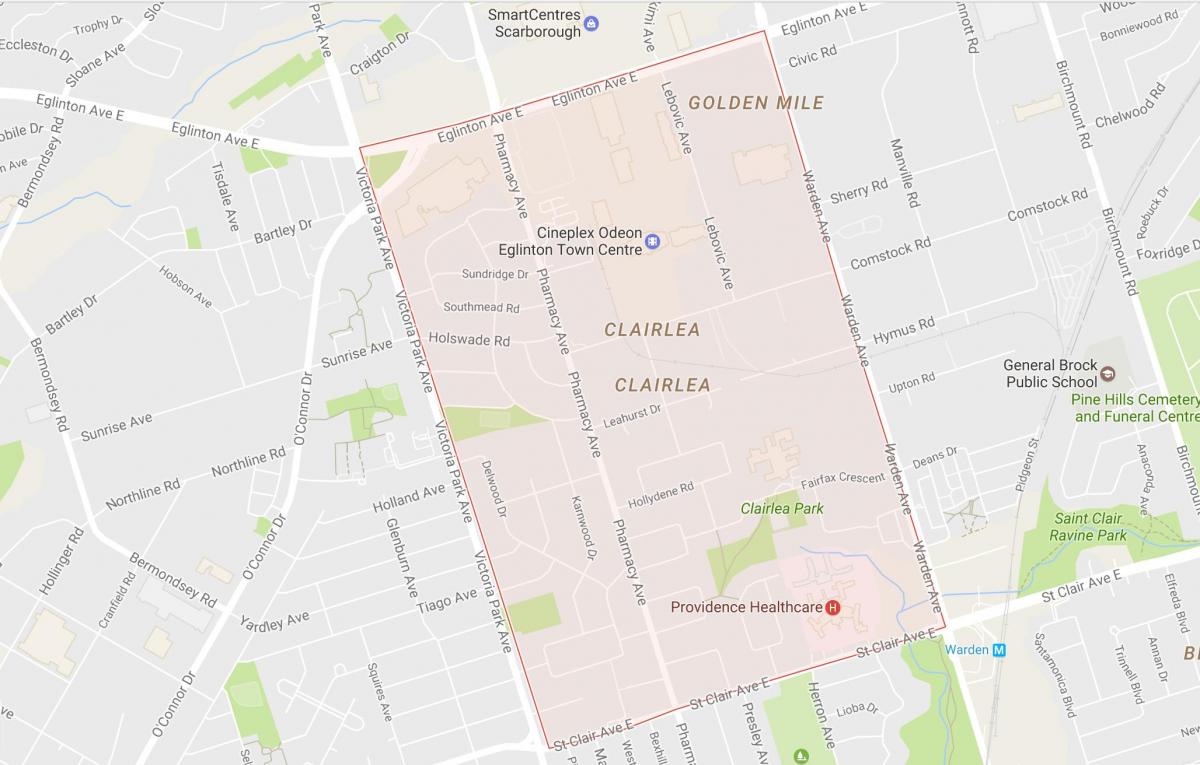 Mapa de Clairlea bairro de Toronto