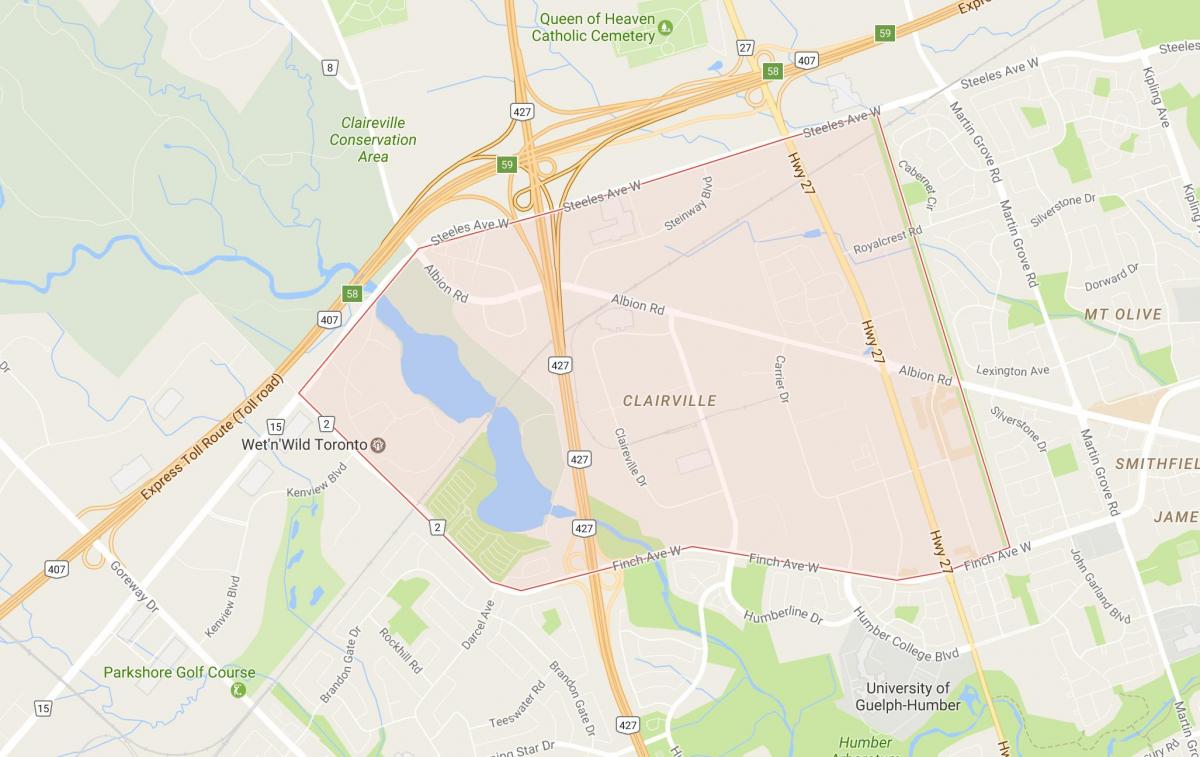 Mapa de Clairville bairro de Toronto