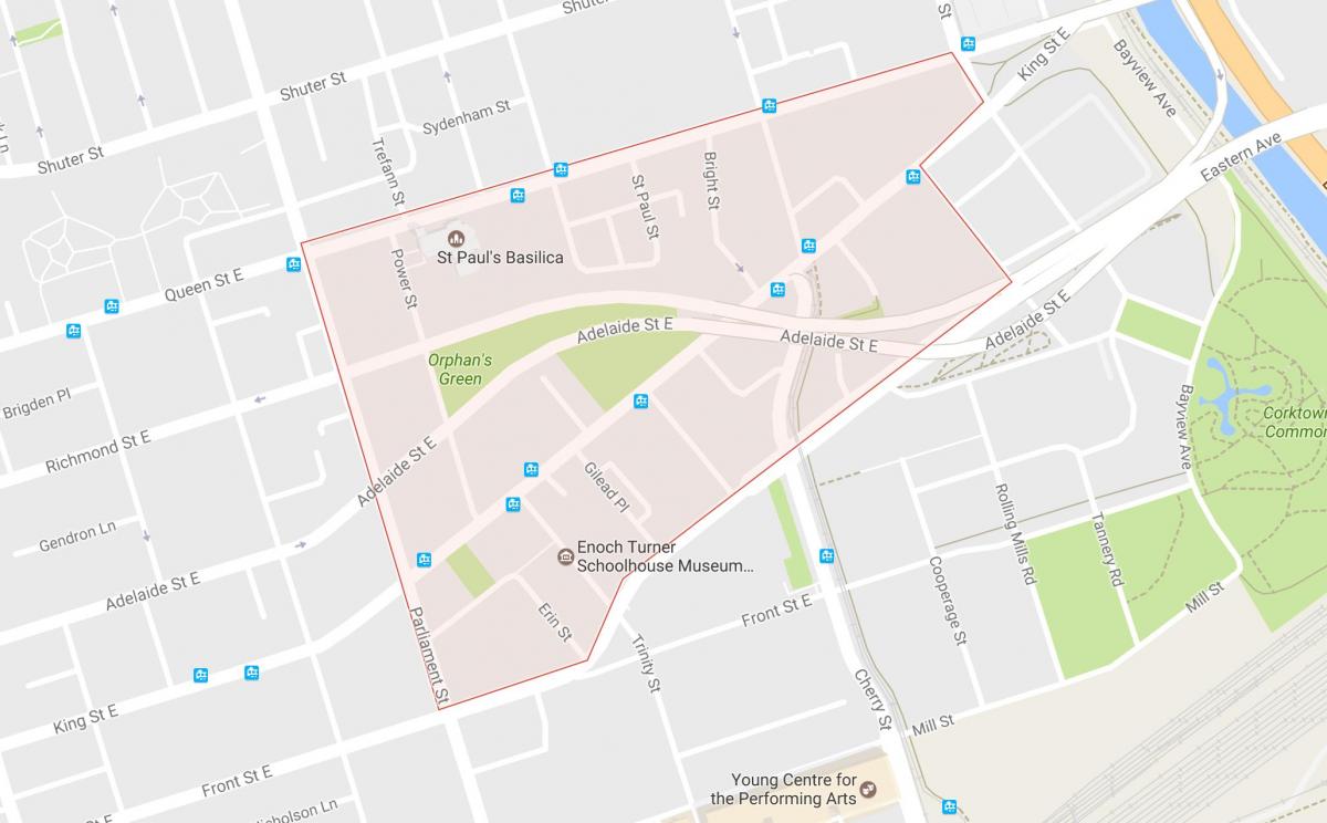 Mapa de Corktown bairro de Toronto