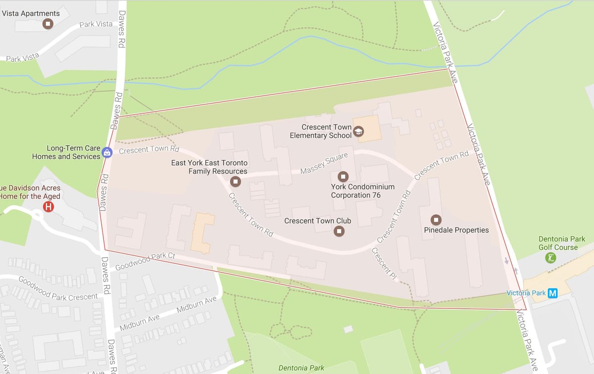 Mapa da Crescente Cidade bairro de Toronto