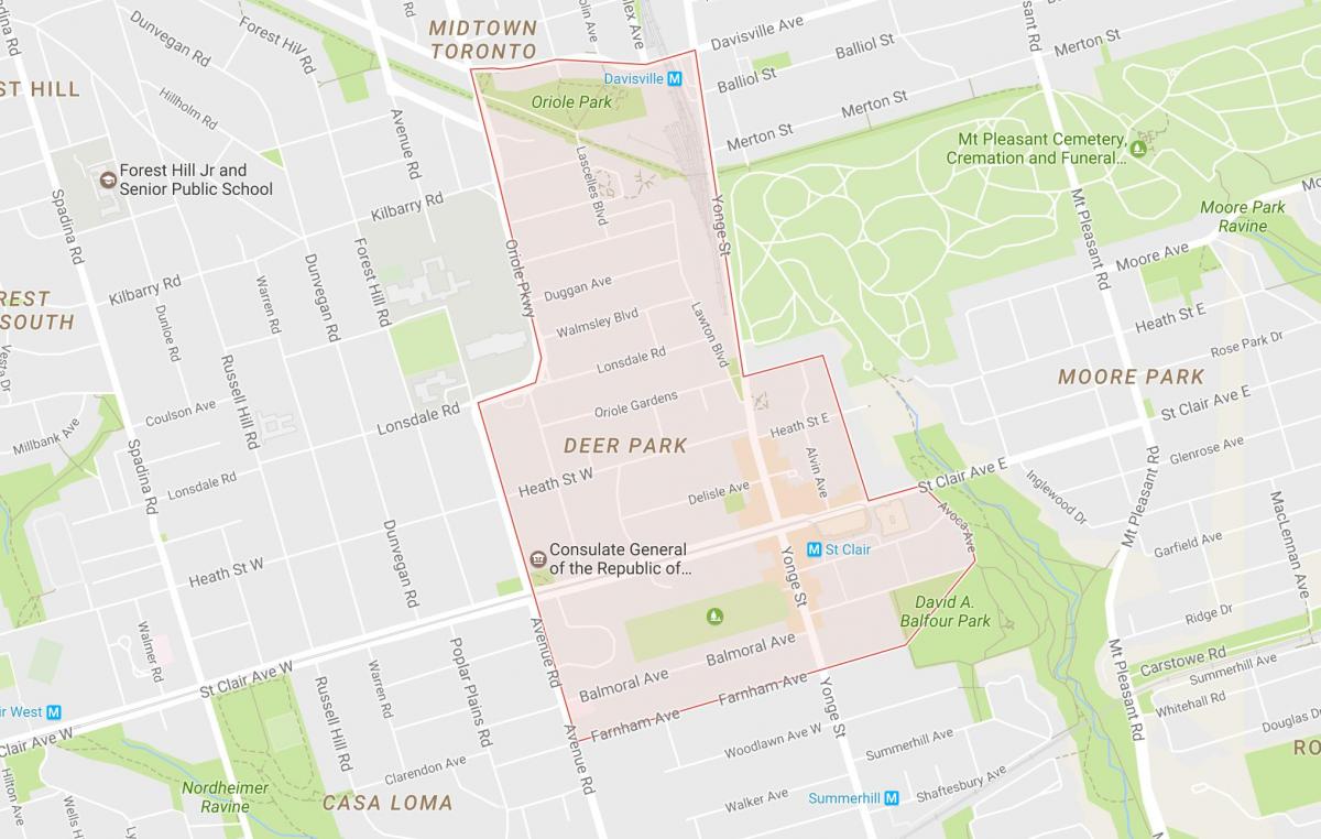 Mapa de Deer Park bairro de Toronto