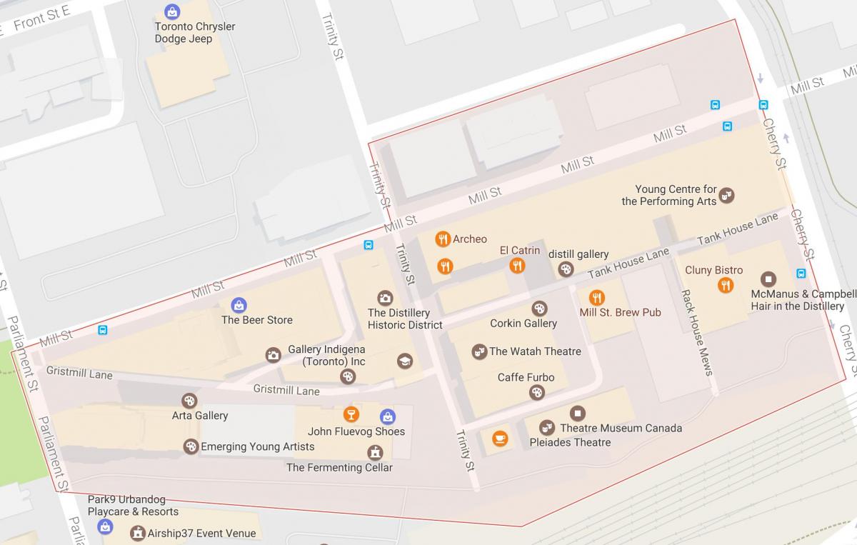 Mapa do Distillery District bairro de Toronto