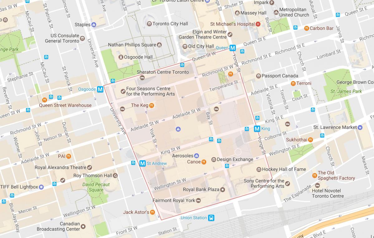 Mapa do Distrito Financeiro bairro de Toronto