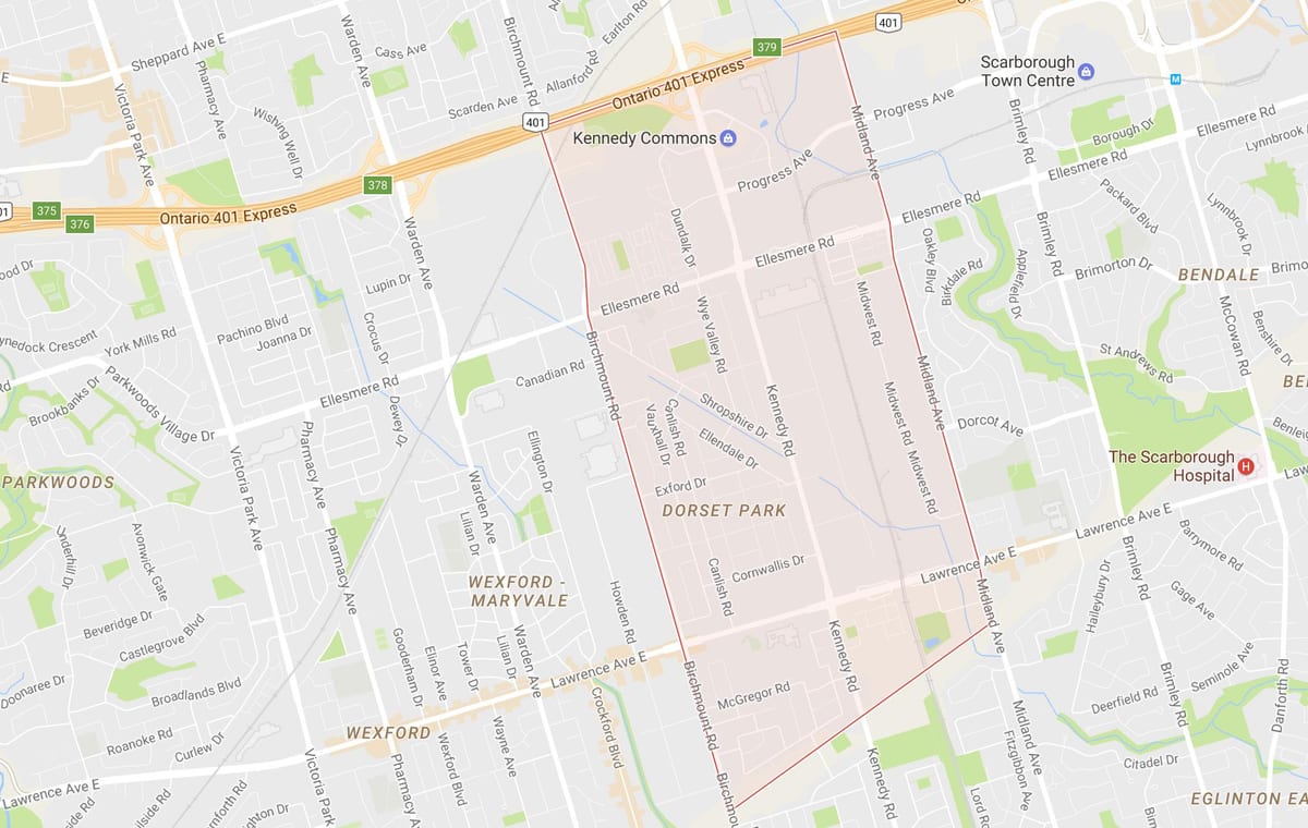 Mapa de Dorset Parque bairro de Toronto