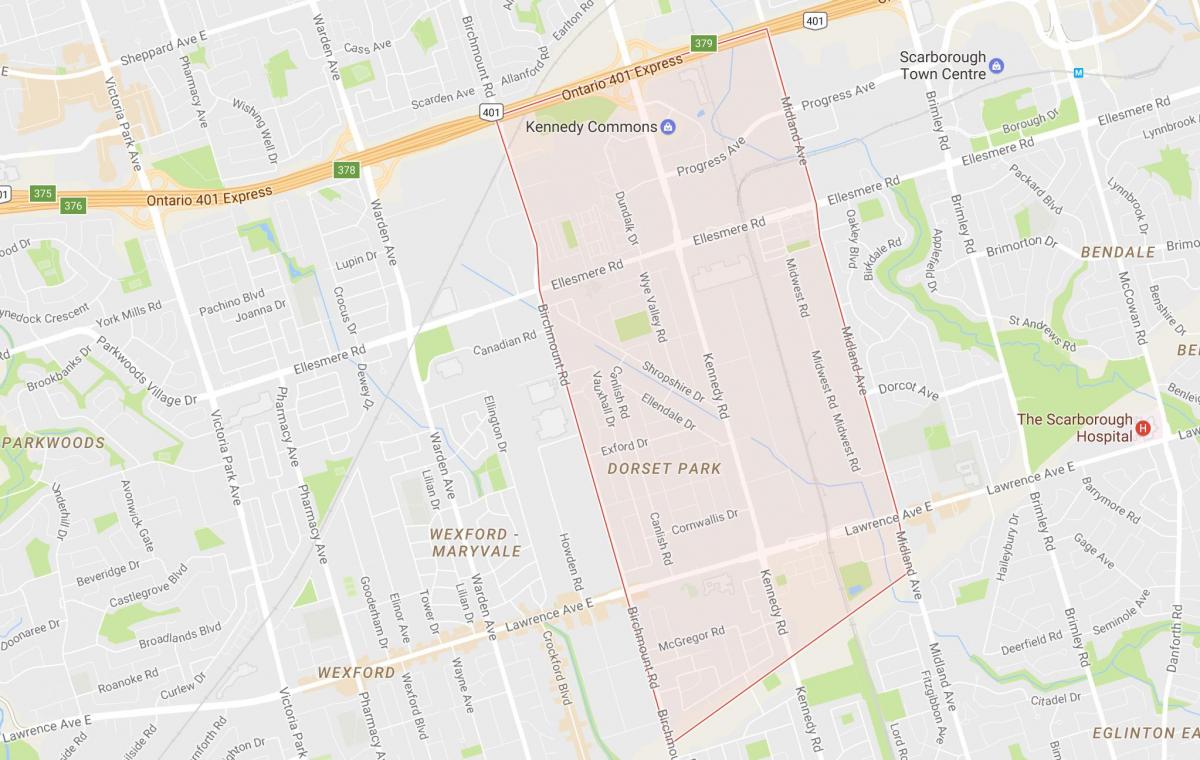 Mapa de Dorset Parque bairro de Toronto