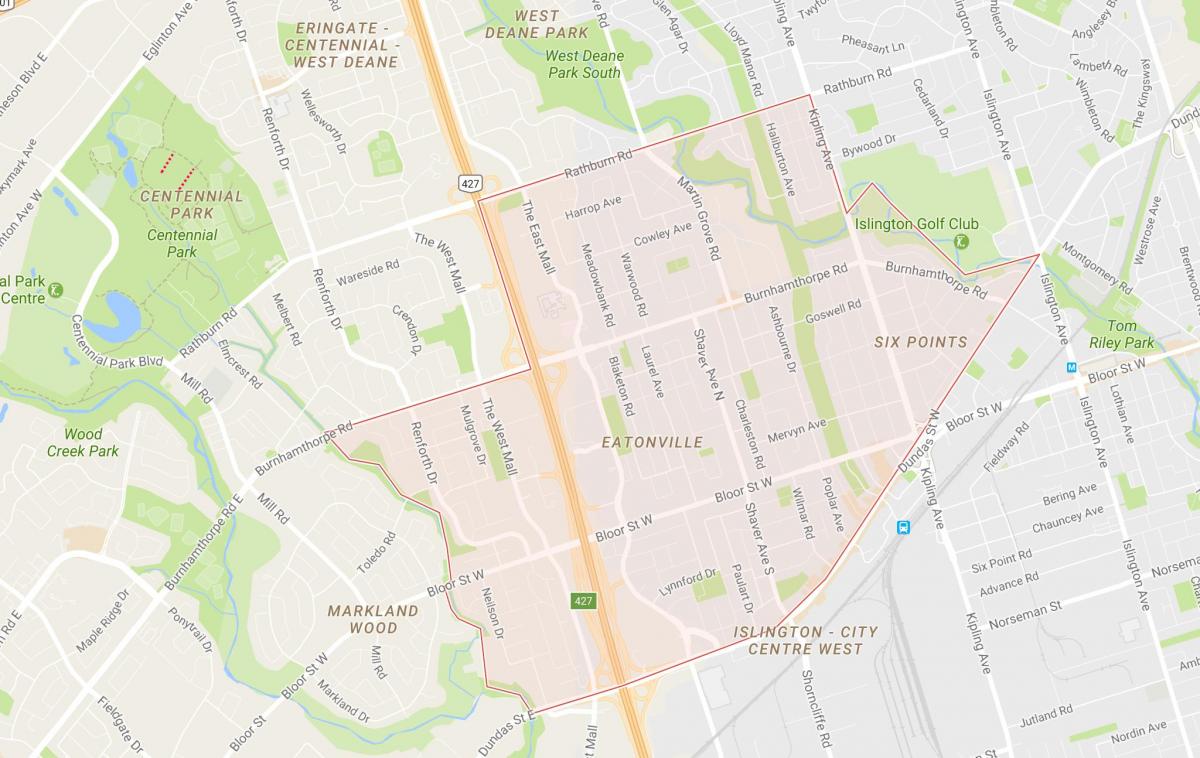 Mapa de Eatonville bairro de Toronto
