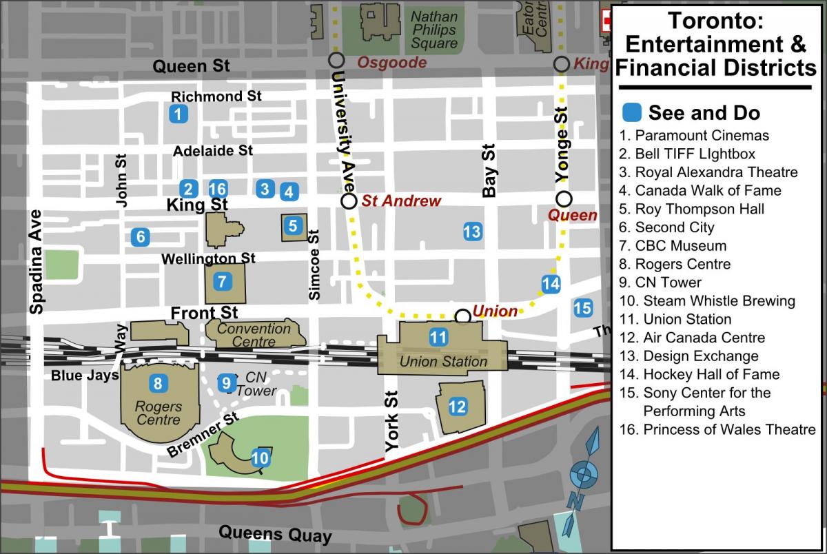 Mapa de Entretenimento e distrito financeiro de Toronto