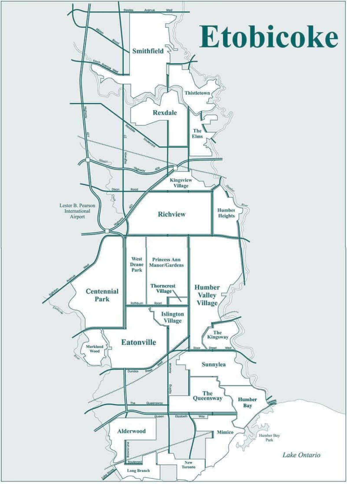 Mapa de Etobicoke bairro de Toronto
