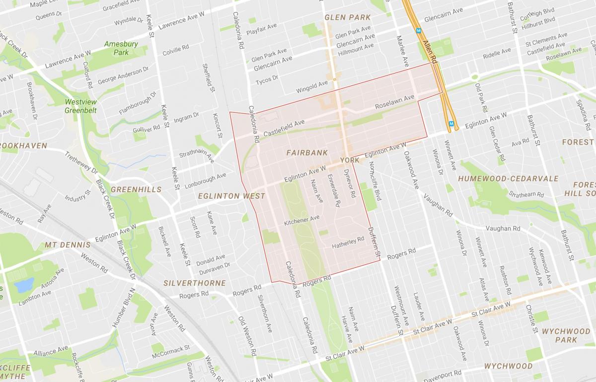 Mapa de Fairbank bairro de Toronto