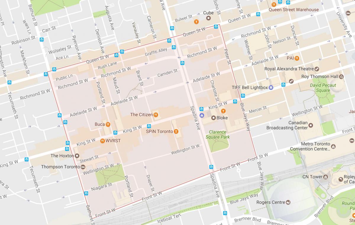Mapa do Fashion District, o bairro de Toronto