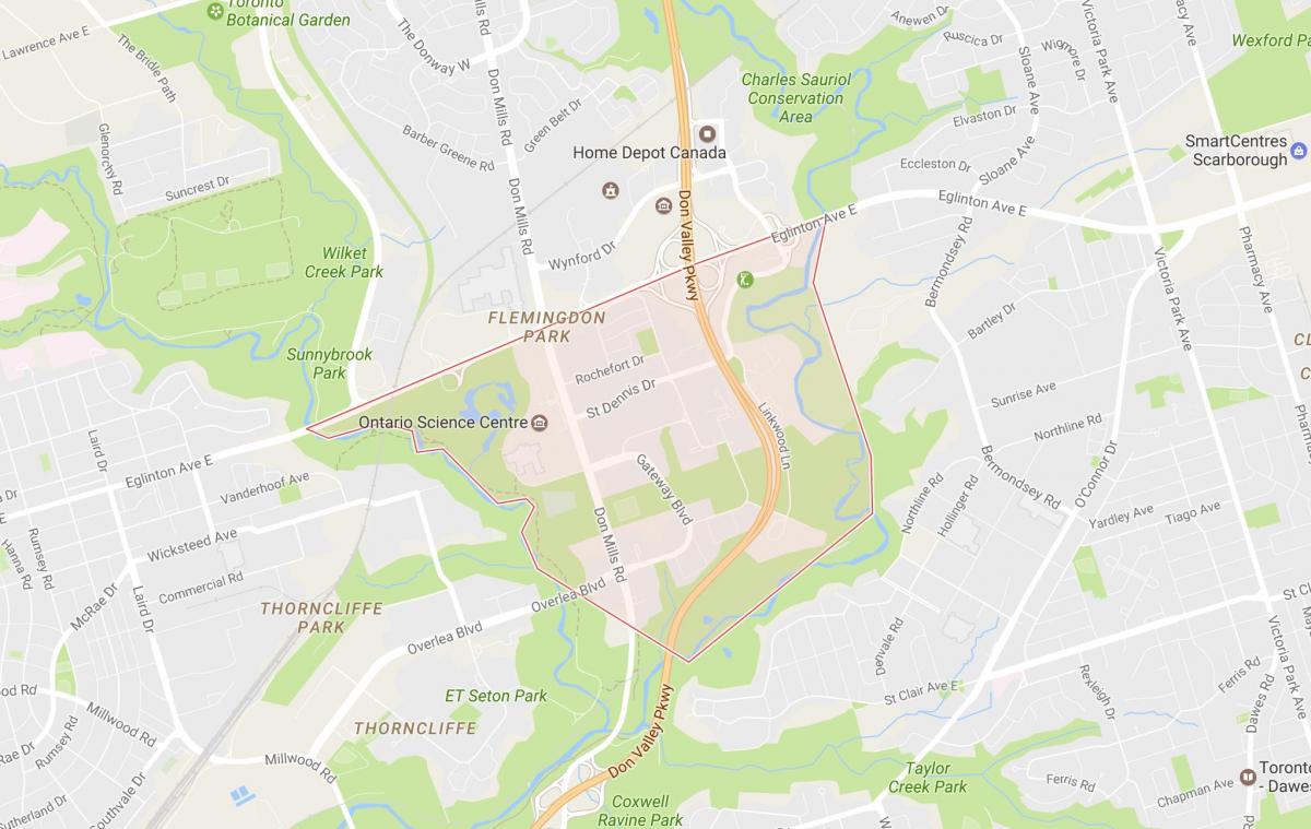 Mapa de Flemingdon Parque bairro de Toronto