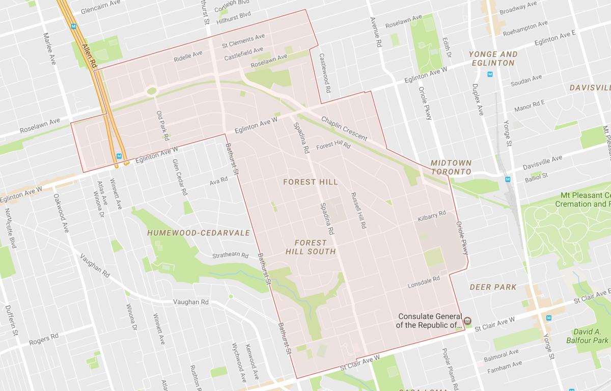 Mapa de Forest Hill bairro de Toronto