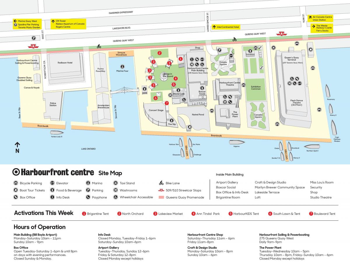 Mapa do Harbourfront centre, parque de estacionamento
