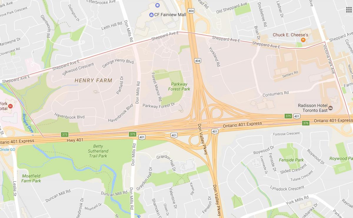 Mapa de Henry Farm bairro de Toronto