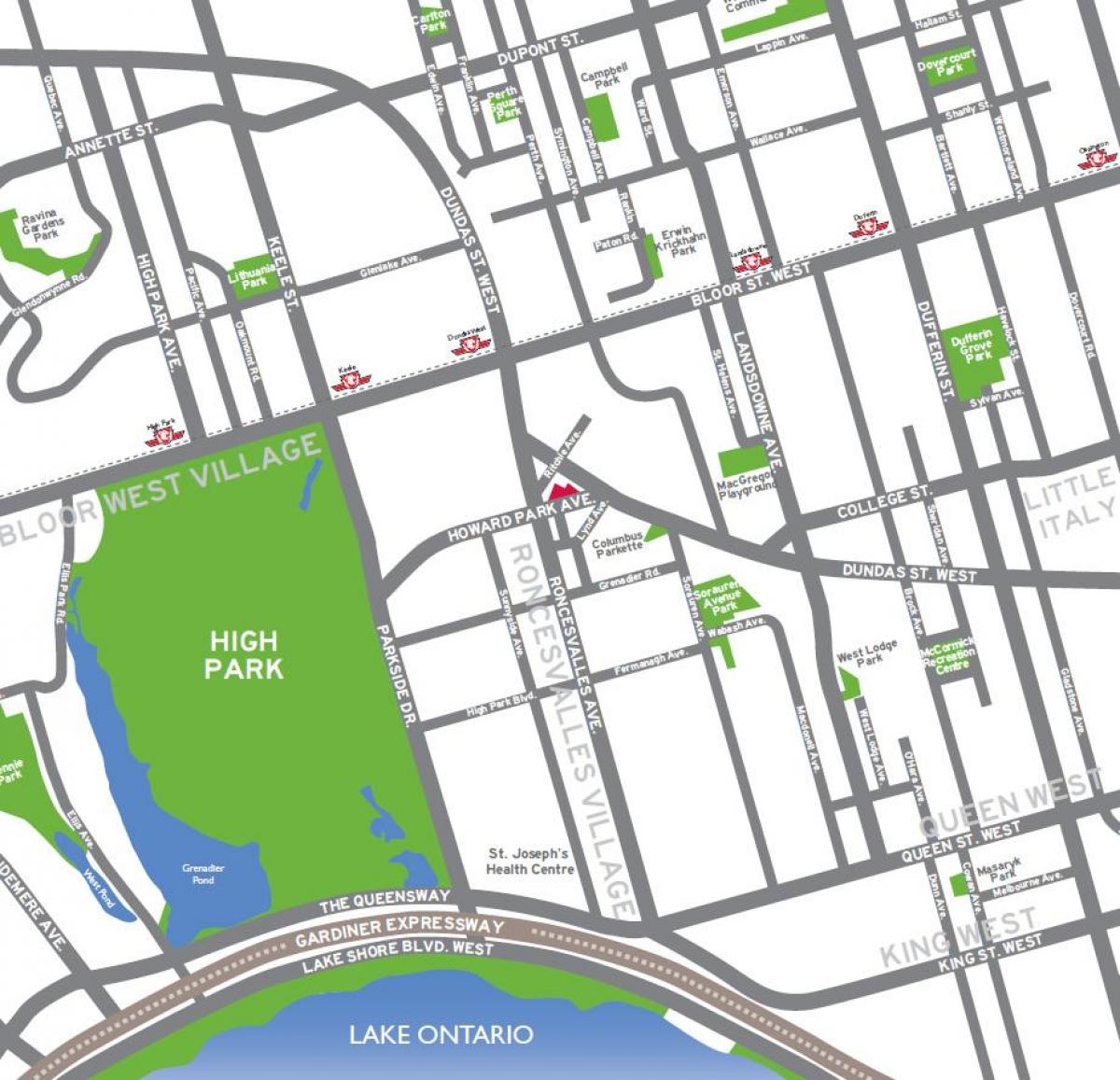 Mapa de High park, Toronto visão geral