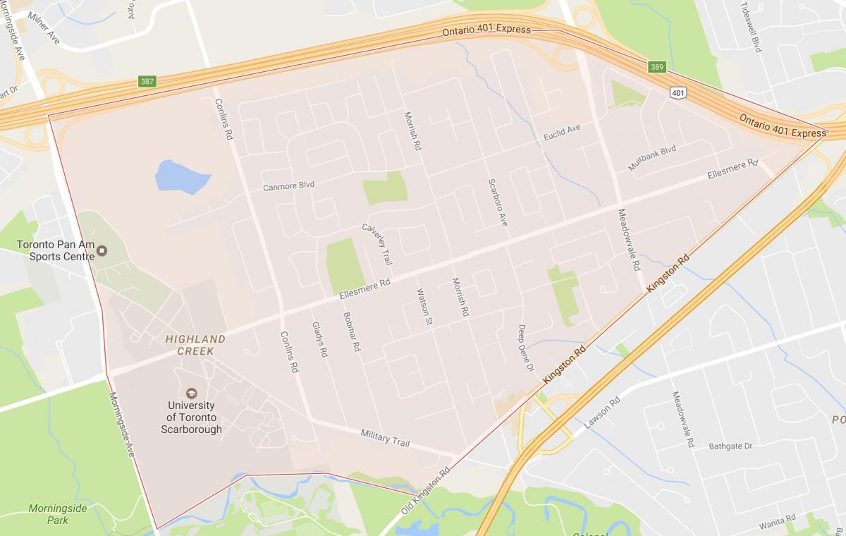Mapa de Highland Creek bairro de Toronto