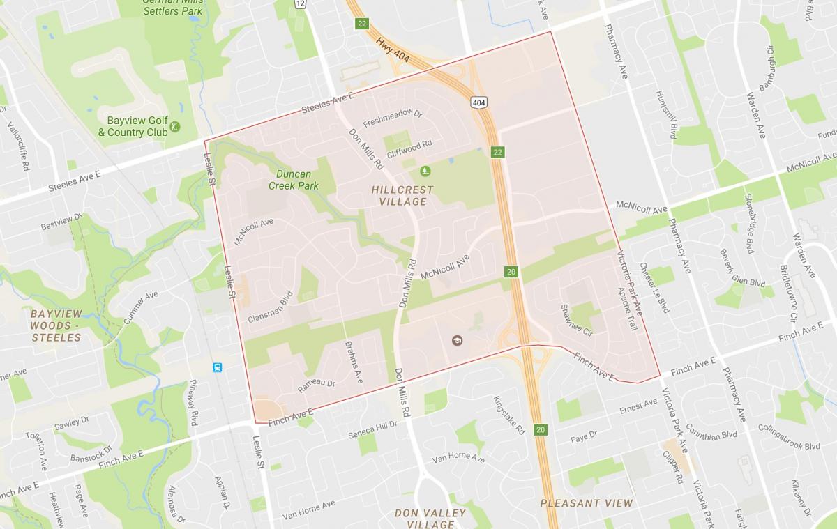 Mapa de Hillcrest Aldeia bairro de Toronto