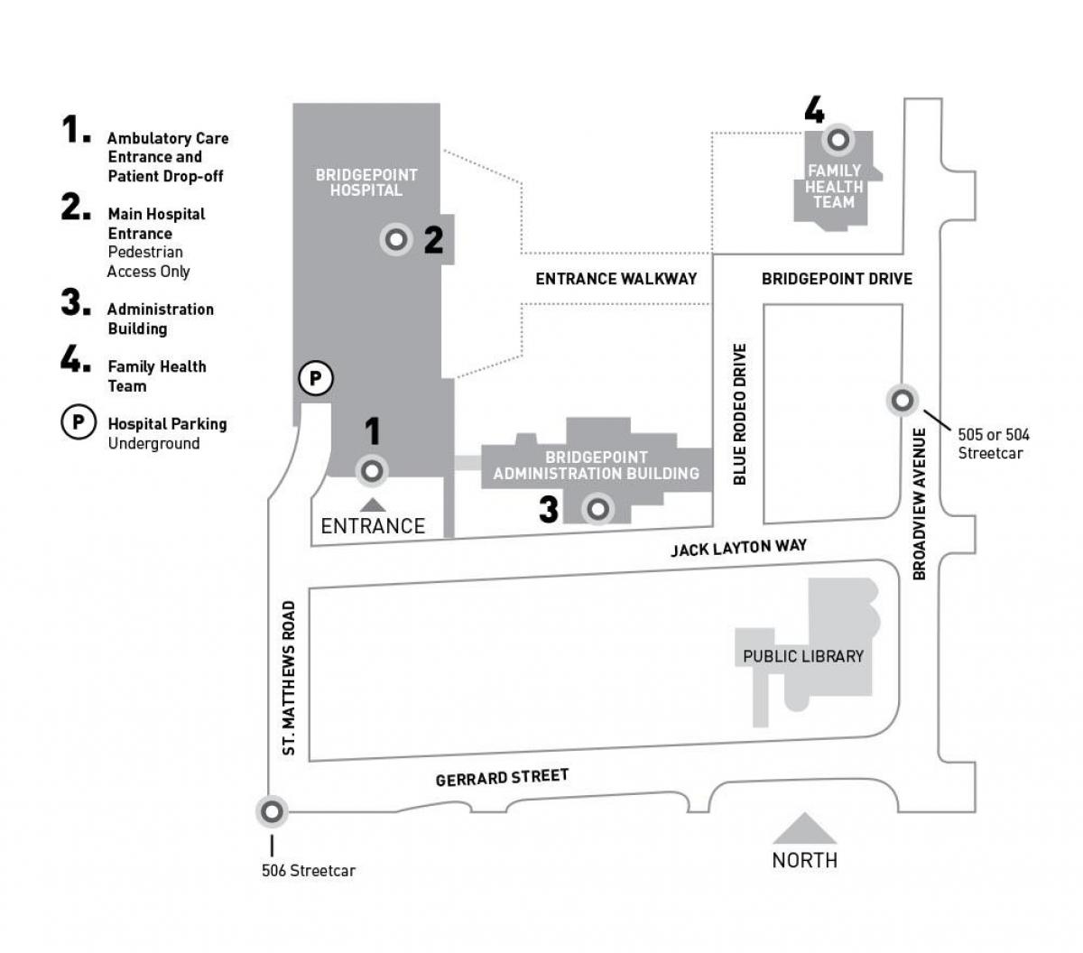 Mapa do Hospital monte Sinai Sistema de Saúde-Bridgepoint Toronto