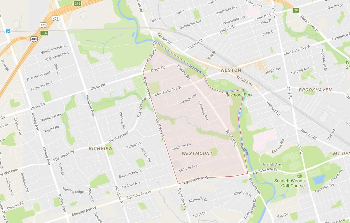 Mapa de Humber Alturas – Westmount bairro de Toronto