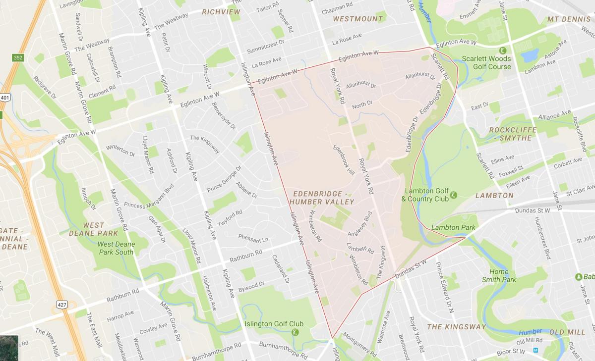Mapa de Humber Valley Village, bairro de Toronto