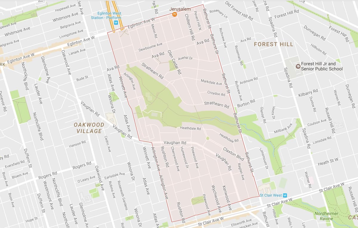 Mapa de Humewood–Cedarvale bairro de Toronto