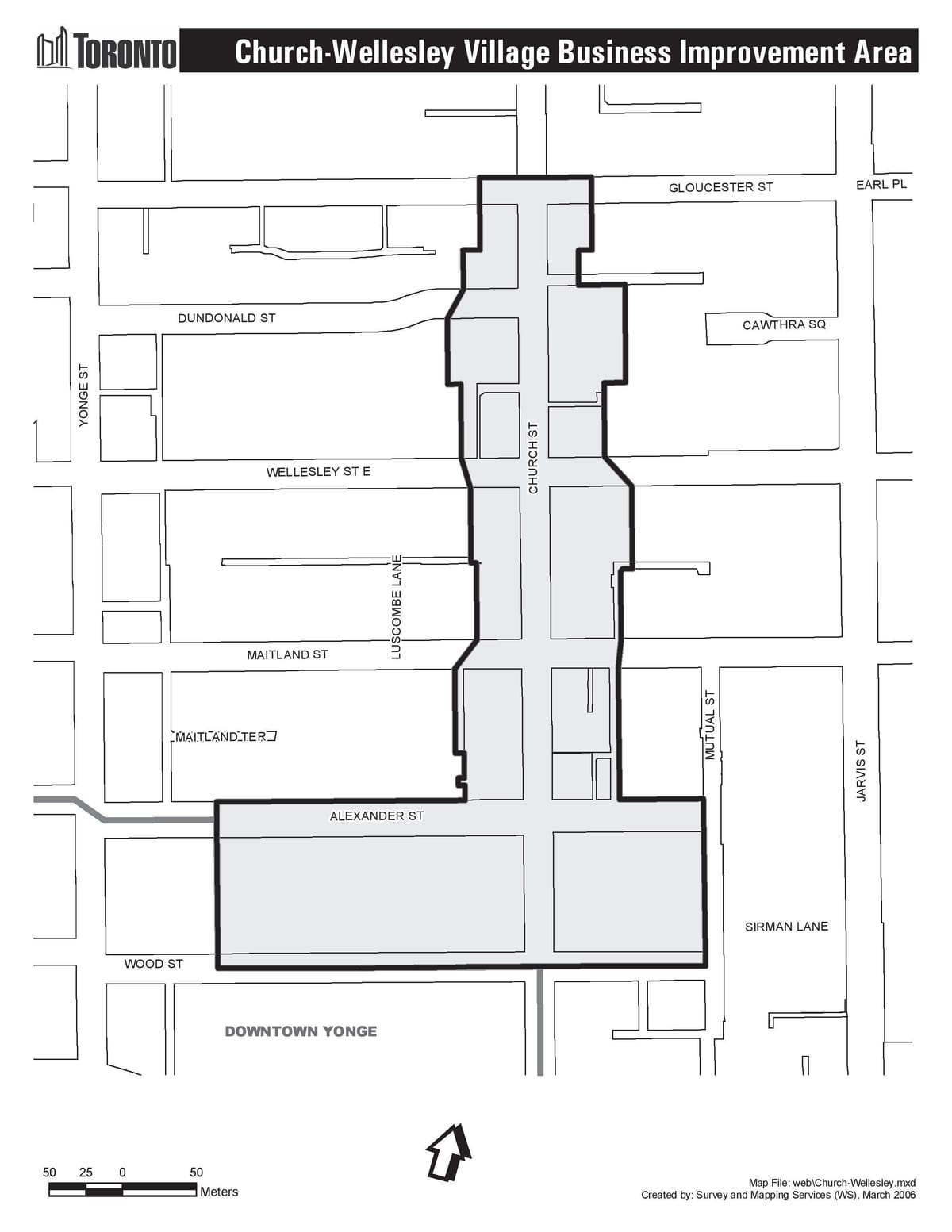 Mapa da Igreja-Wellesley Aldeia de Melhoria de negócios, Área de Toronto
