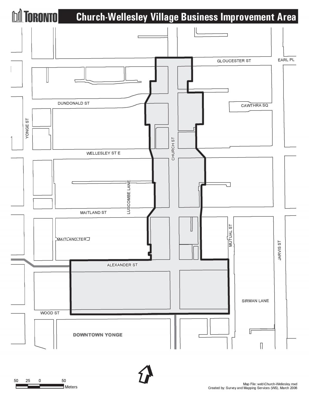 Mapa da Igreja-Wellesley Aldeia de Melhoria de negócios, Área de Toronto