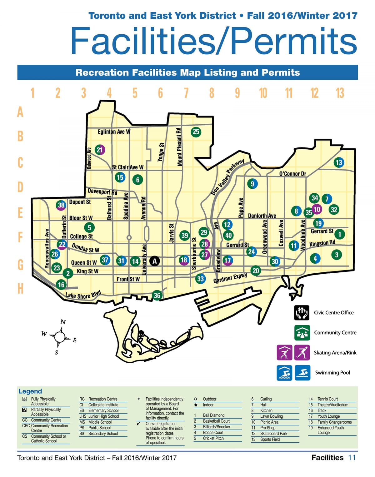 Mapa das instalações de recreação Toronto