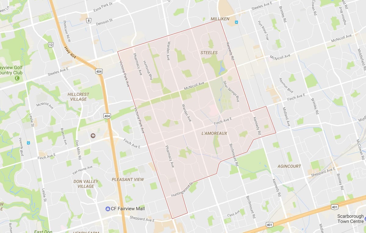 Mapa de L'Amoreaux bairro de Toronto