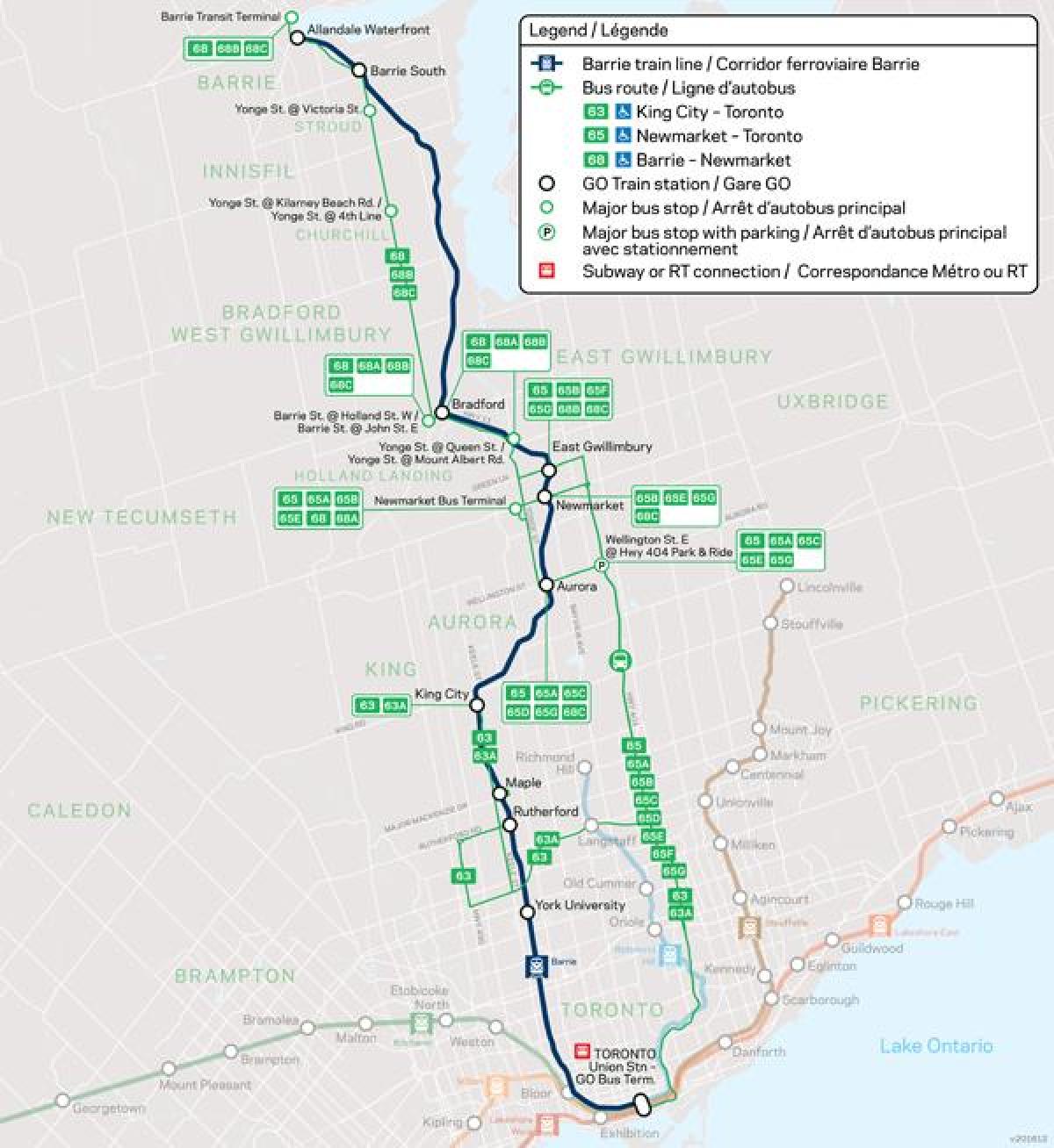 Mapa da linha Barrie Ir Trânsito