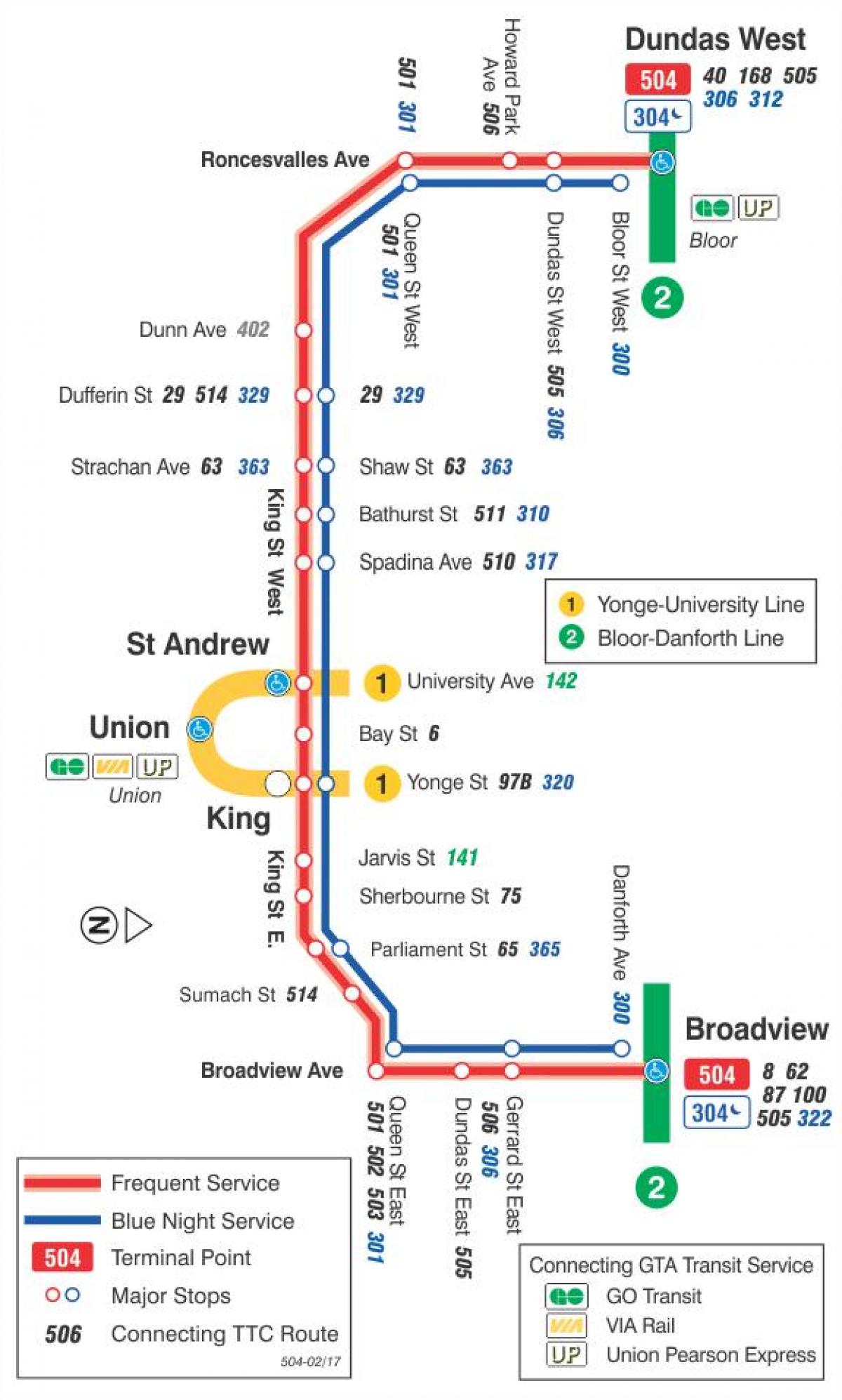 Mapa da linha de bonde 504 Rei