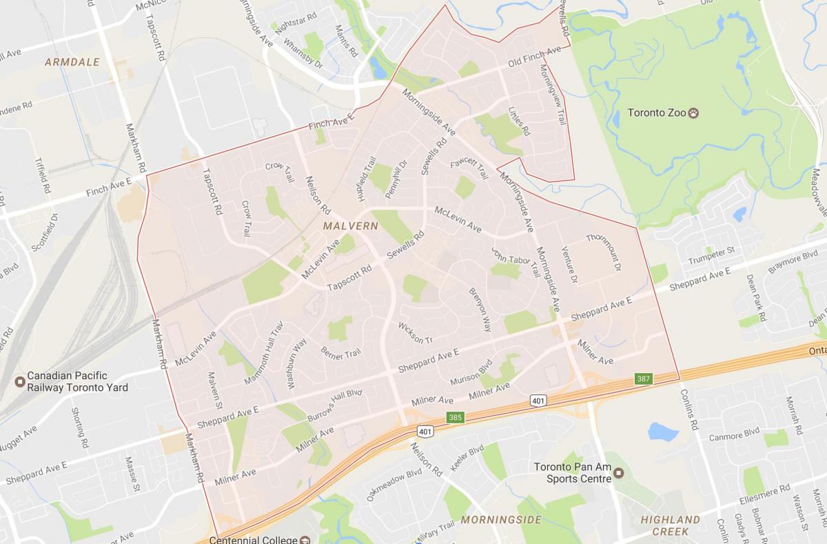 Mapa de Malvern bairro de Toronto