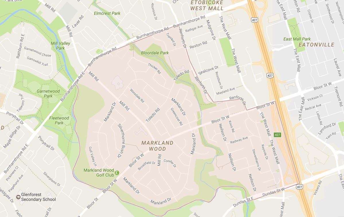 Mapa de Markland Madeira bairro de Toronto