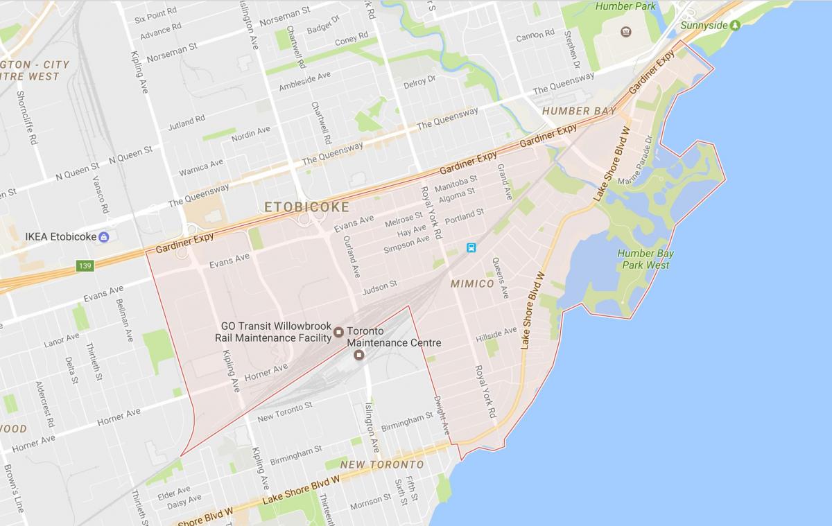 Mapa do Mimico bairro de Toronto