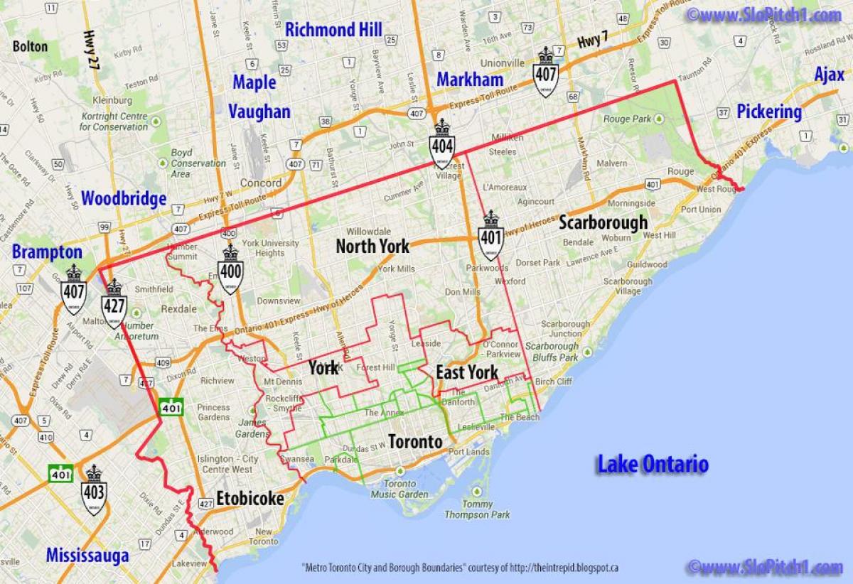Mapa dos municípios de Toronto