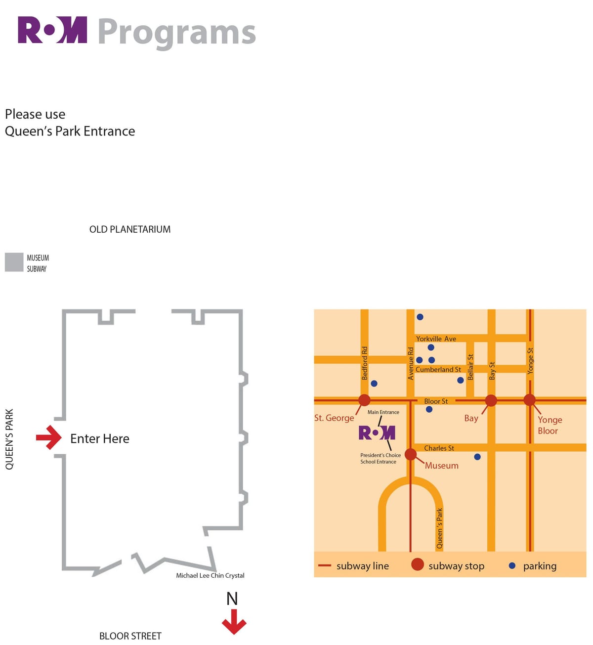 Mapa do Museu Real de Ontário estacionamento