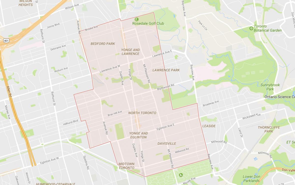 Mapa do Norte do bairro de Toronto